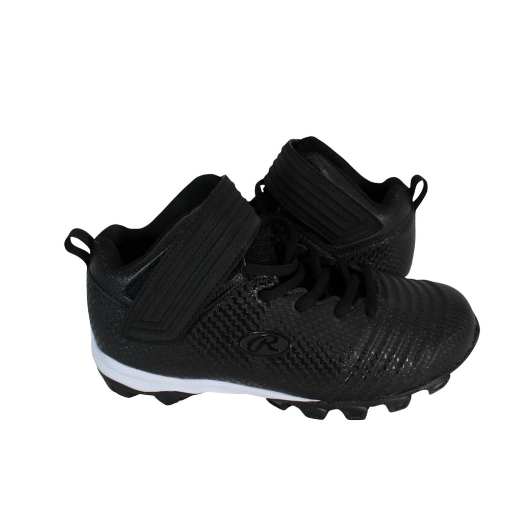 Rawlings Youth 5 Baseball Cleats Black Mid Top Lace Up Strap Athletic Shoes